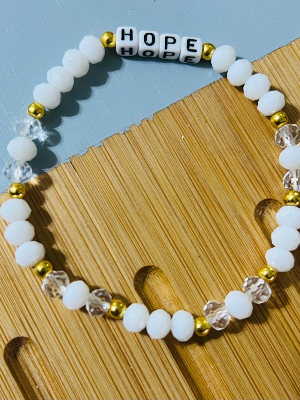 Hope White & Gold Beaded Stretch Bracelet - Women Jewelry